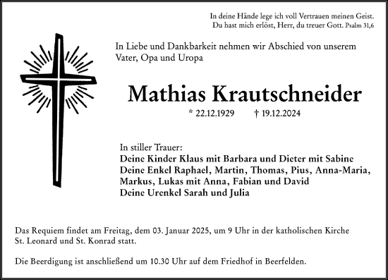 Traueranzeige von Mathias Krautschneider von Odenwälder Echo