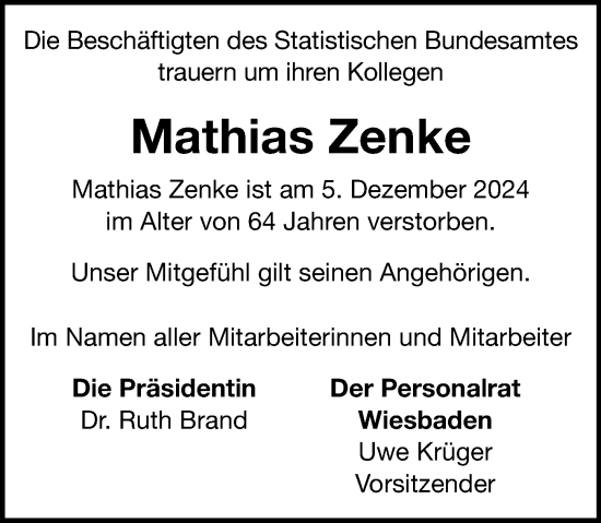 Traueranzeige von Mathias Zenke von Wiesbadener Kurier