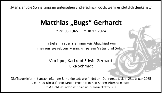 Traueranzeige von Matthias Gerhardt von Weilburger Tageblatt