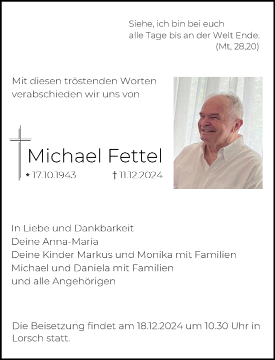 Traueranzeige von Michael Fettel von Starkenburger Echo