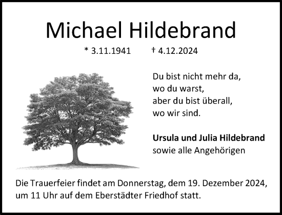 Traueranzeige von Michael Hildebrand von Darmstädter Echo