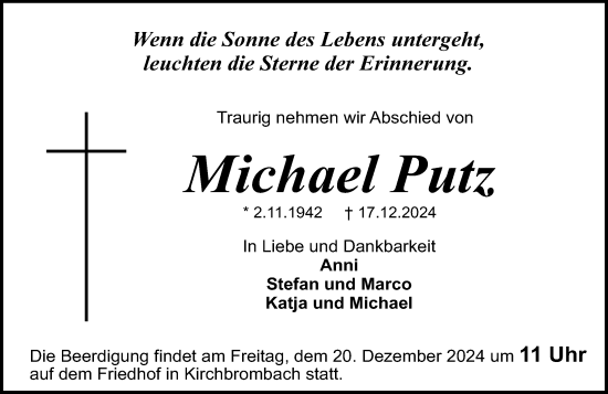 Traueranzeige von Michael Putz von Odenwälder Echo