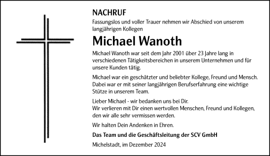 Traueranzeige von Michael Wanoth von Odenwälder Echo