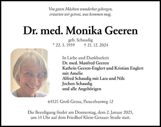 Traueranzeige von Monika Geeren von Groß-Gerauer Echo