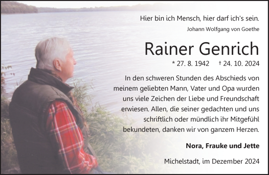 Traueranzeige von Rainer Genrich von Odenwälder Echo