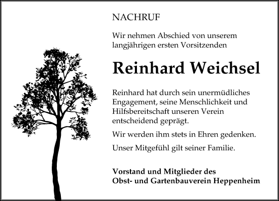 Traueranzeige von Reinhard Weichsel von Starkenburger Echo