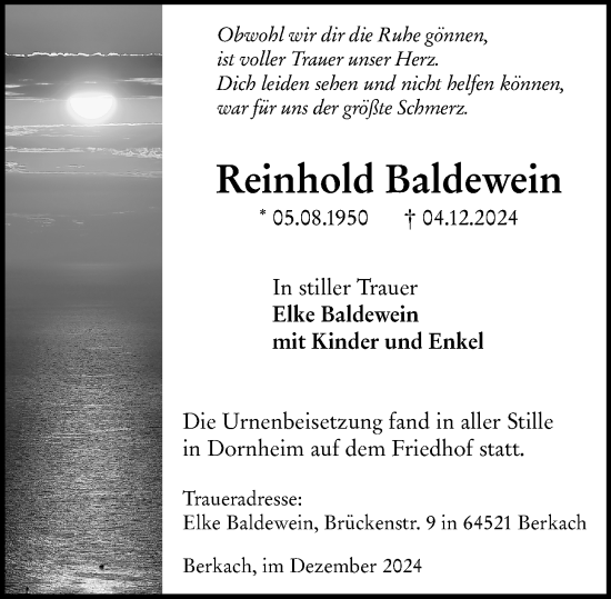 Traueranzeige von Reinhold Baldewein von Groß-Gerauer Echo