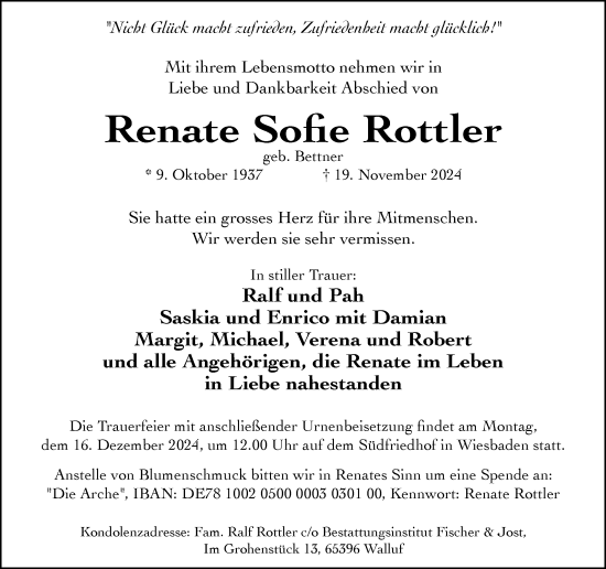 Traueranzeige von Renate Rottler von Wiesbadener Kurier