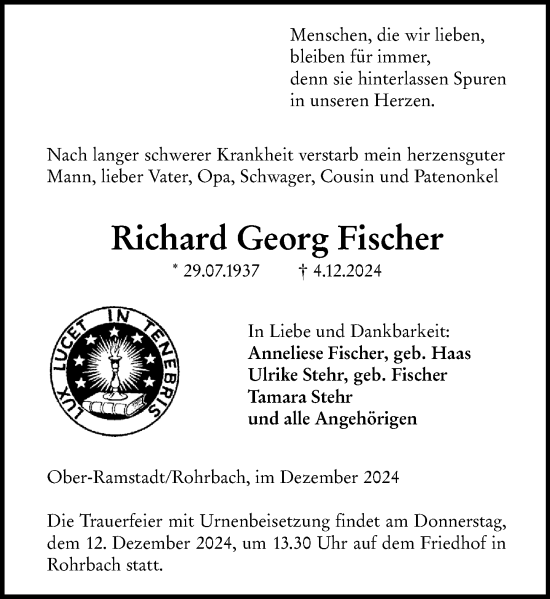 Traueranzeige von Richard Georg Fischer von Darmstädter Echo