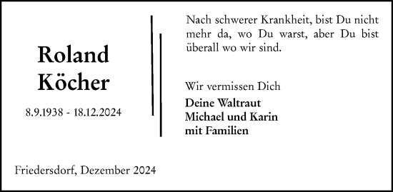 Traueranzeige von Roland Köcher von Darmstädter Echo