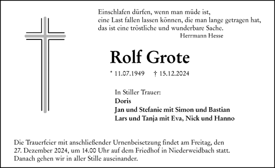 Traueranzeige von Rolf Grote von Wetzlarer Neue Zeitung