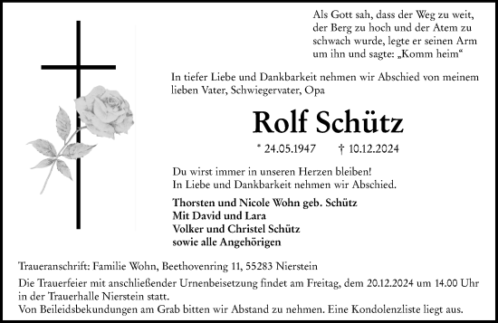 Traueranzeige von Rolf Schütz Schütz von Allgemeine Zeitung Mainz