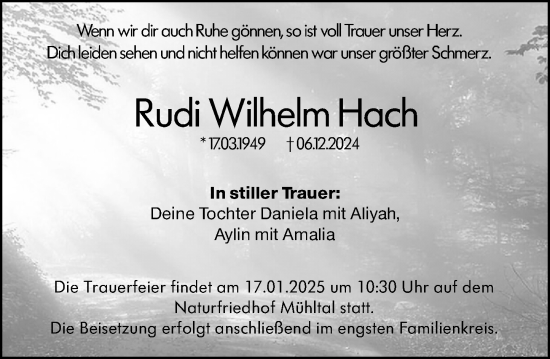 Traueranzeige von Rudi Wilhelm Hach von Darmstädter Echo