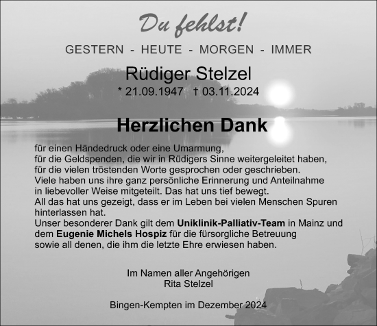 Traueranzeige von Rüdiger Stelzel von Allgemeine Zeitung Rheinhessen-Nahe