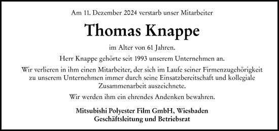 Traueranzeige von Thomas Knappe von Wiesbadener Kurier