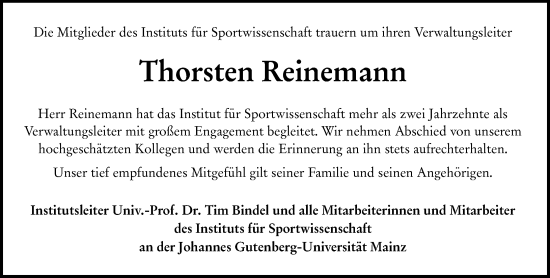 Traueranzeige von Thorsten Reinemann von Allgemeine Zeitung Mainz