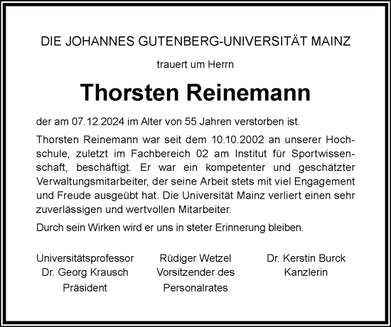 Traueranzeige von Thorsten Reinemann von Allgemeine Zeitung Mainz