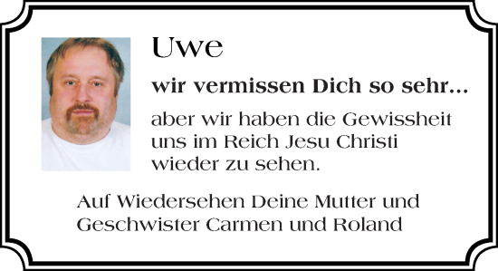 Traueranzeige von Uwe Bieberle von Odenwälder Echo