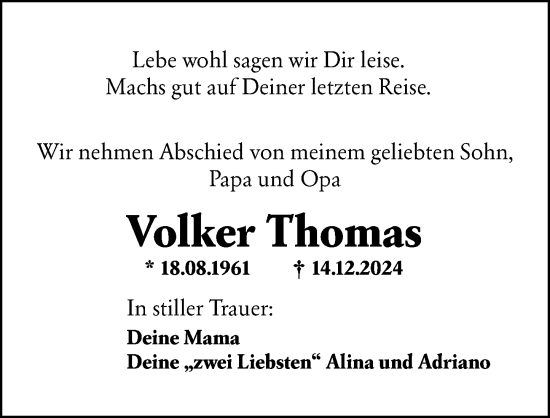 Traueranzeige von Volker Thomas von Dill Block