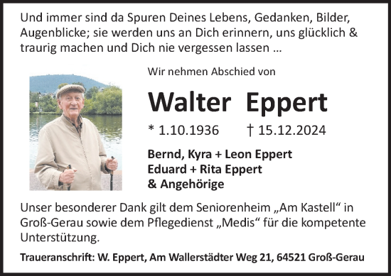 Traueranzeige von Walter Eppert von Darmstädter Echo