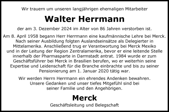 Traueranzeige von Walter Herrmann von Darmstädter Echo