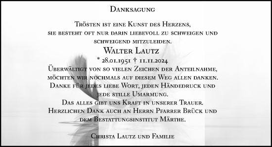 Traueranzeige von Walter Lautz von Hinterländer Anzeiger