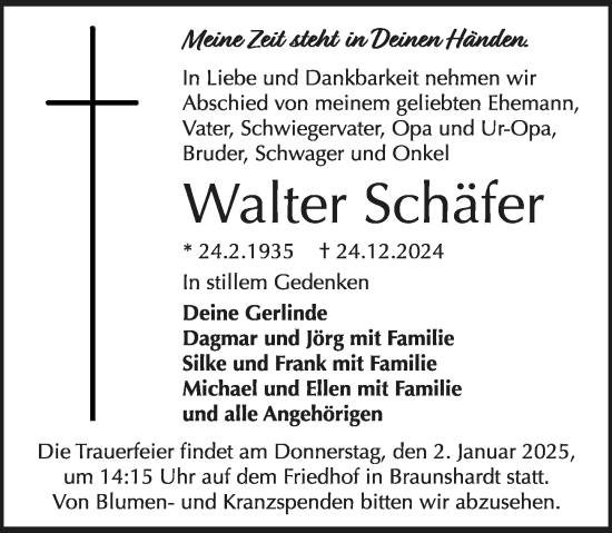 Traueranzeige von Walter Schäfer von Darmstädter Echo