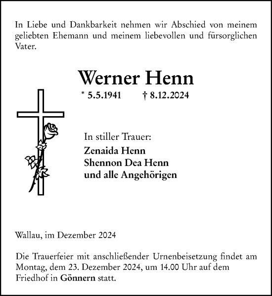 Traueranzeige von Werner Henn von Hinterländer Anzeiger