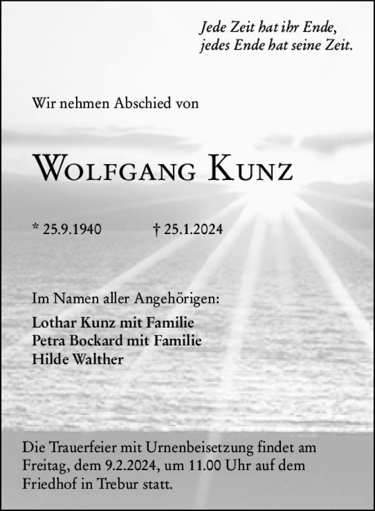 Traueranzeigen Von Wolfgang Kunz Vrm Trauer De