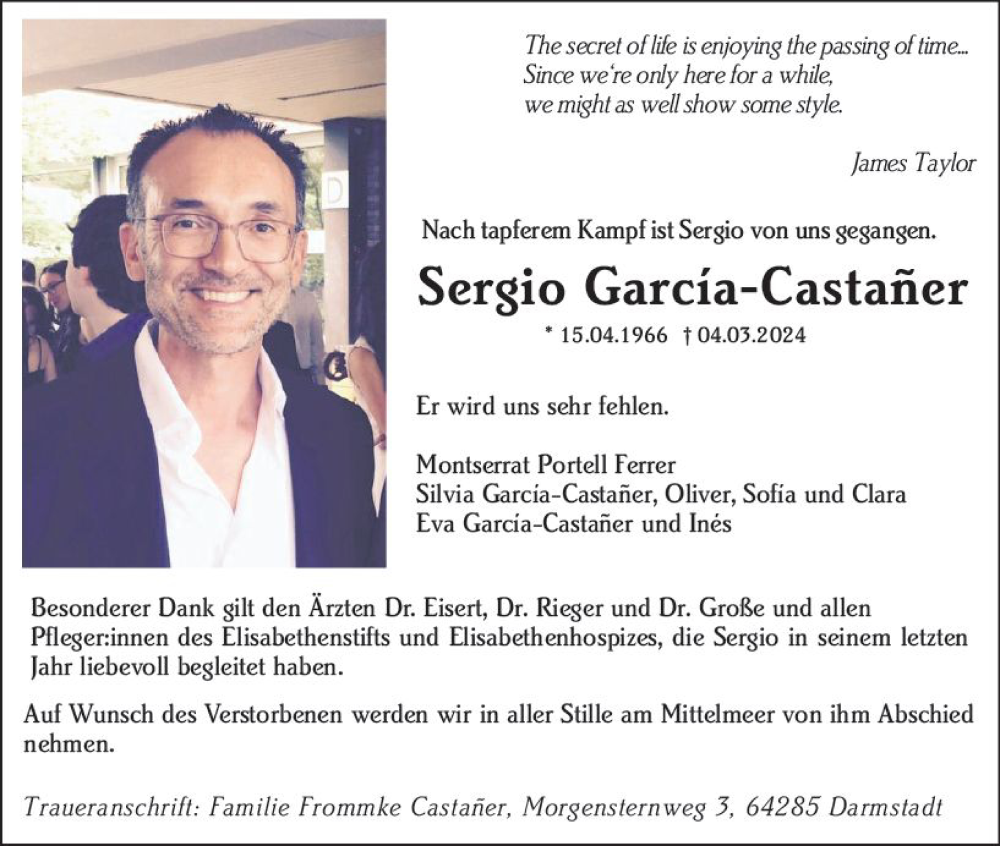  Traueranzeige für Sergio Garcia-Castaner vom 09.03.2024 aus Darmstädter Echo