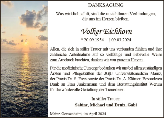 Traueranzeige von Volker Eichhorn von Allgemeine Zeitung Mainz