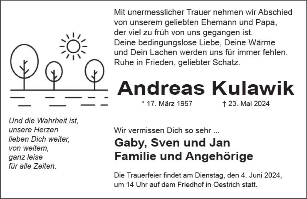  Traueranzeige für Andreas Kulawik vom 01.06.2024 aus Wiesbadener Kurier