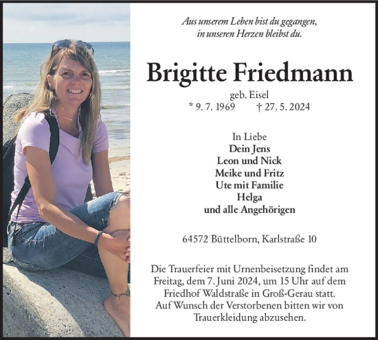 Traueranzeige von Brigitte Friedmann von Groß-Gerauer Echo