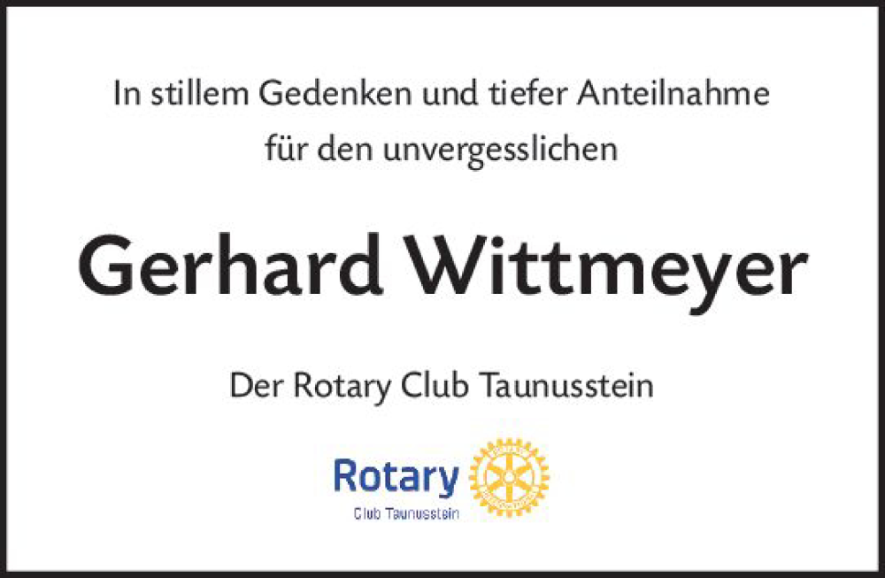  Traueranzeige für Gerhard Wittmeyer vom 18.05.2024 aus Idsteiner Land/Untertaunus