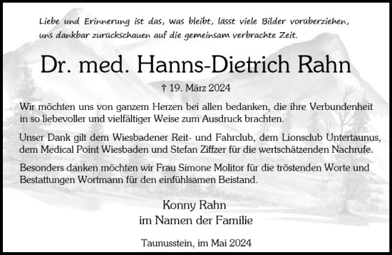 Traueranzeige von Hanns-Dietrich Rahn von Wiesbadener Kurier