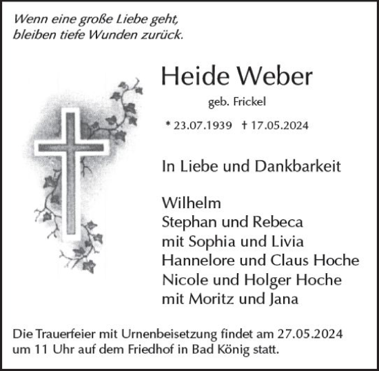 Traueranzeige von Heide Weber von Odenwälder Echo