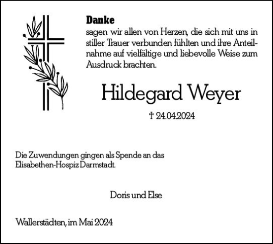 Traueranzeige von Hildegard Weyer von Groß-Gerauer Echo