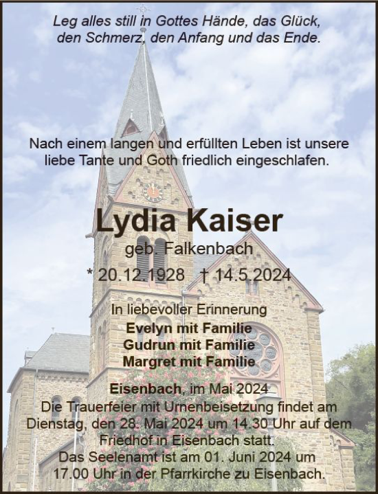 Traueranzeige von Lydia Kaiser von Camberger Anzeiger