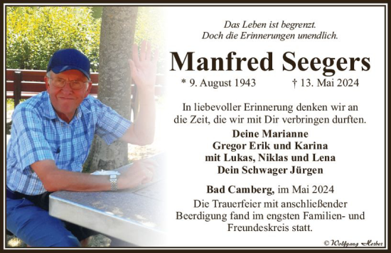 Traueranzeige von Manfred Seegers von Camberger Anzeiger