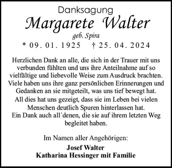 Traueranzeige von Margarete Walter von Allgemeine Zeitung Bingen/Ingelheim