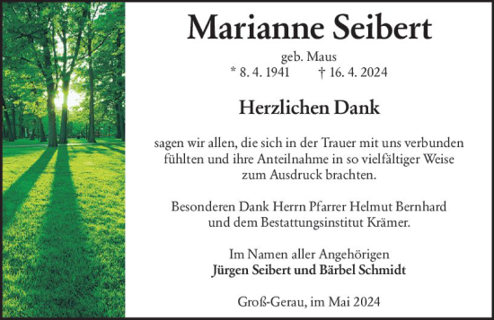 Traueranzeige von Marianne Seibert von Groß-Gerauer Echo