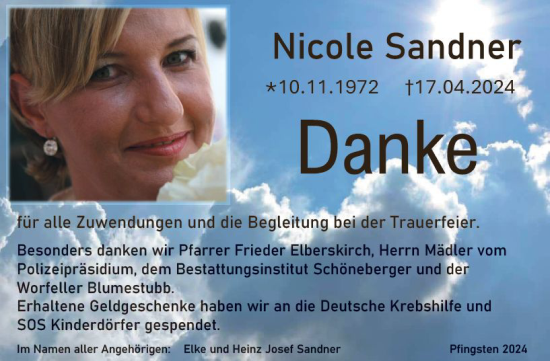 Traueranzeige von Nicole Sandner von Groß-Gerauer Echo