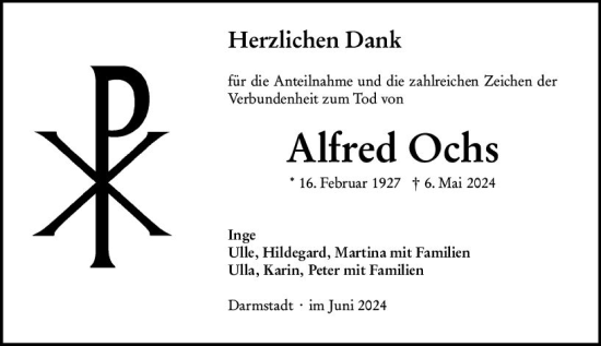 Traueranzeige von Alfred Ochs von Darmstädter Echo