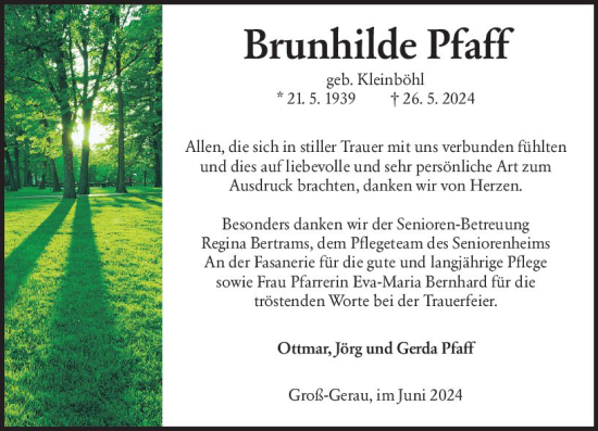 Traueranzeige von Brunhilde Pfaff von Groß-Gerauer Echo