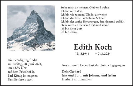 Traueranzeige von Edith Koch von Odenwälder Echo