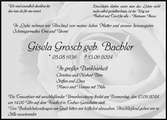 Traueranzeige von Gisela Grosch von Groß-Gerauer Echo