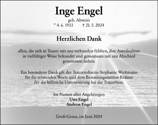 Traueranzeige von Inge Engel von Groß-Gerauer Echo