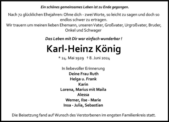 Traueranzeige von Karl-Heinz König von Allgemeine Zeitung Mainz