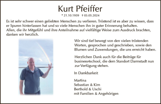 Traueranzeige von Kurt Pfeiffer von Odenwälder Echo