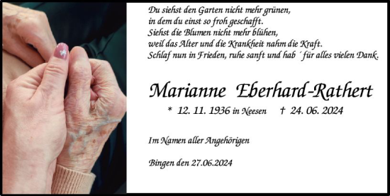 Traueranzeige von Marianne Eberhard-Rathert von Allgemeine Zeitung Bingen/Ingelheim